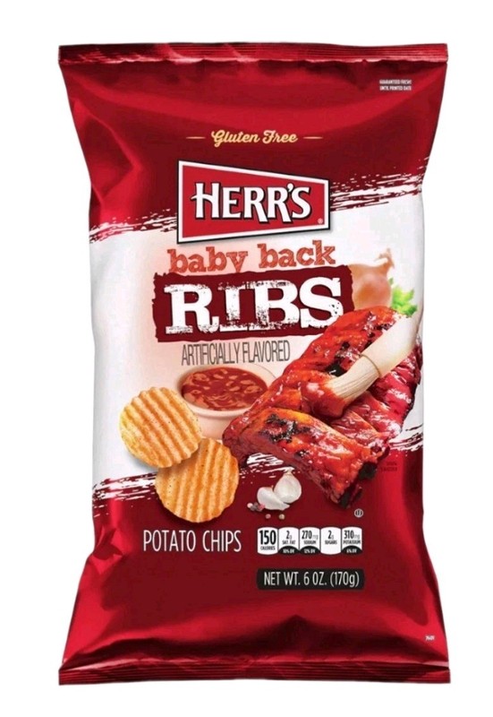 2X New Herr's Baby Back Ribs Potato Chips 170g Big Bag Fresh Great Flavor 2 Pack gallery