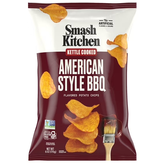 🔵 New Smash Kitchen Kettled Cooled American Style BBQ Non-GMO Potato Chips 6oz