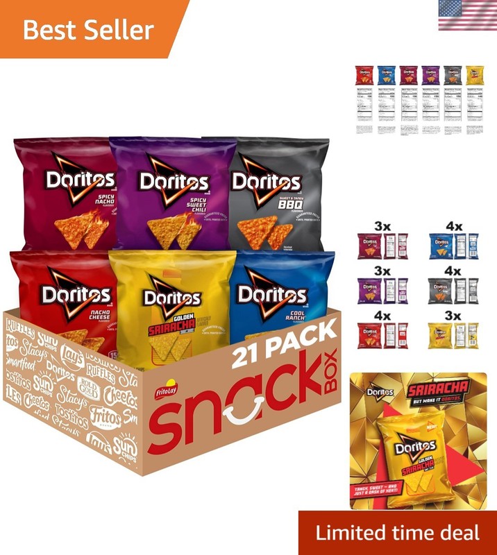 Delightful Doritos Tortilla Chips Variety Pack – 21 Flavorful Treats in One Box