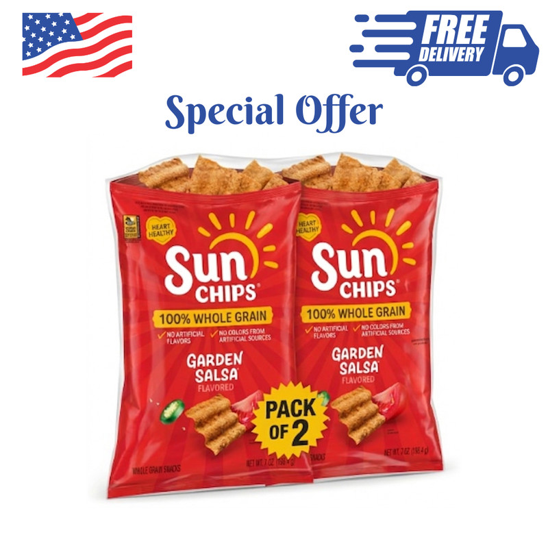 SunChips Garden Salsa Whole Grain Chips 7 oz Pack of 2 & 3 Healthy Snack Bags