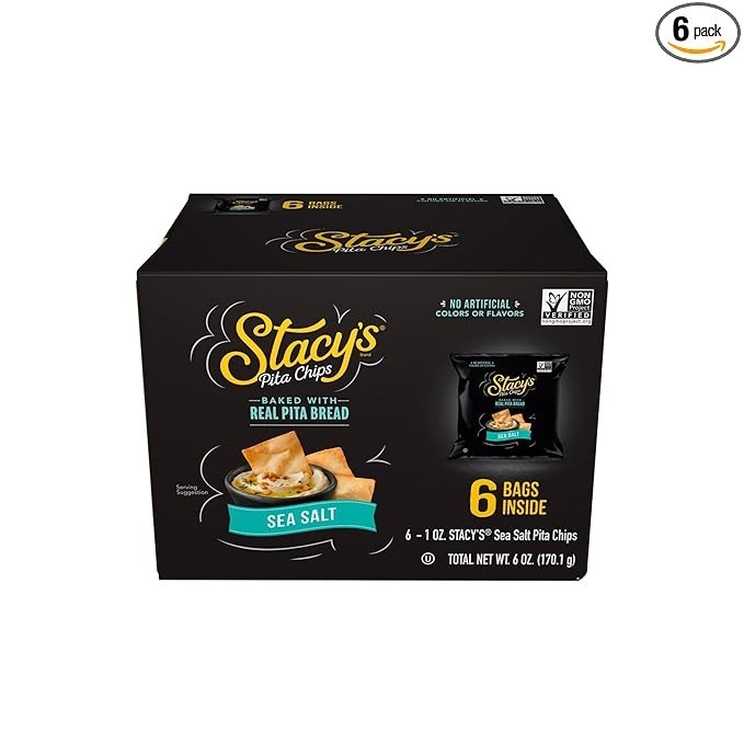Stacy’s Sea Salt Pita Chips – 1 oz (Pack of 6), No Artificial Colors or Flavors