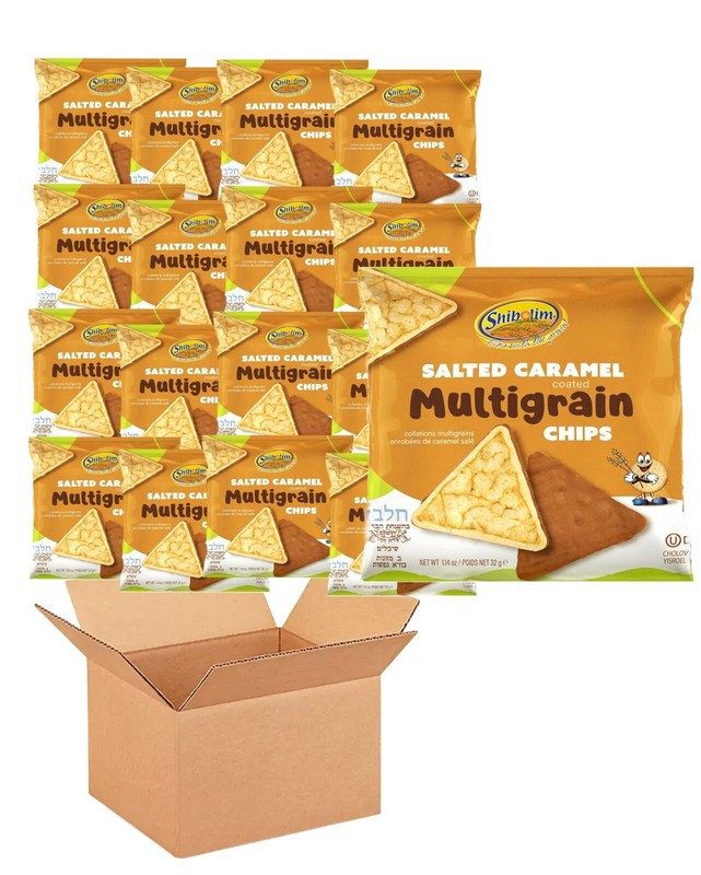 Shibolim Salted Caramel Chocolate Covered Multigrain Chips (Pack of 36)