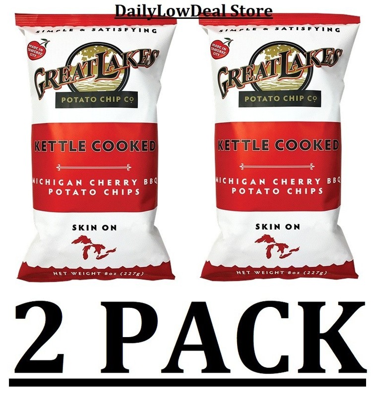 2 PACK – Great Lakes Michigan Cherry BBQ Skin On Potato Chips 8 oz (Total 16 oz)