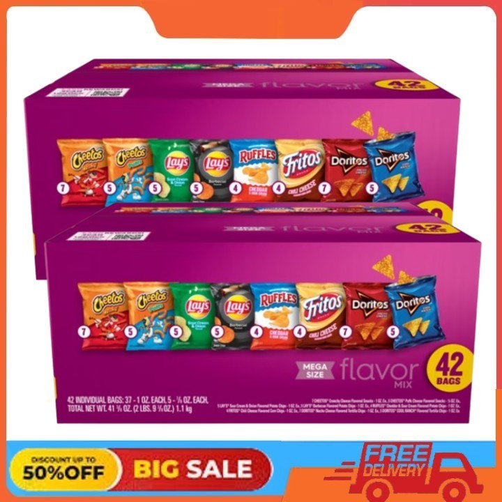 2 Packs Frito-Lay Flavor Mix Variety Pack Snack Chips, 42 Count Multipack Box