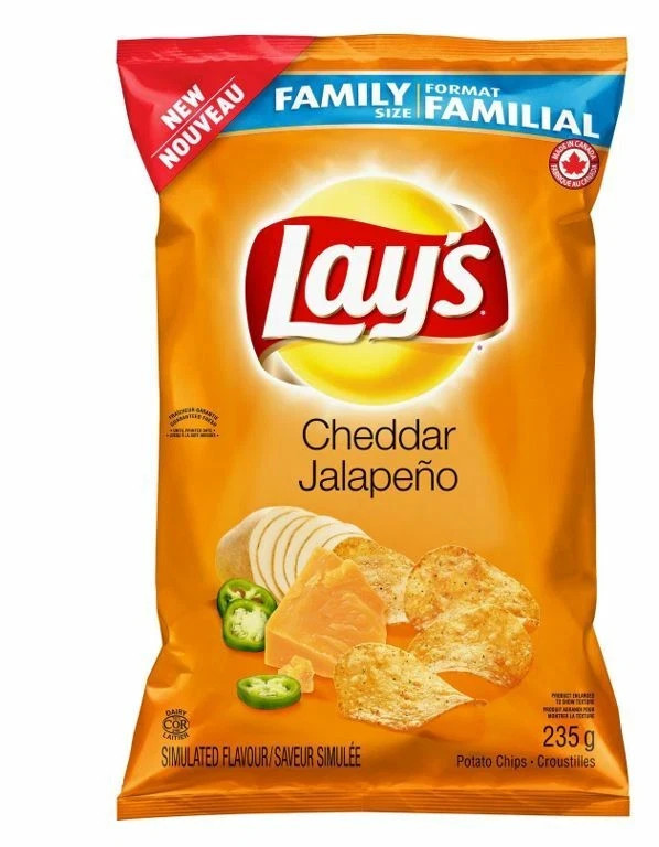 4x Bags Lays Cheddar Jalapeno Chips Large Family Size 235g From Canada Fresh New