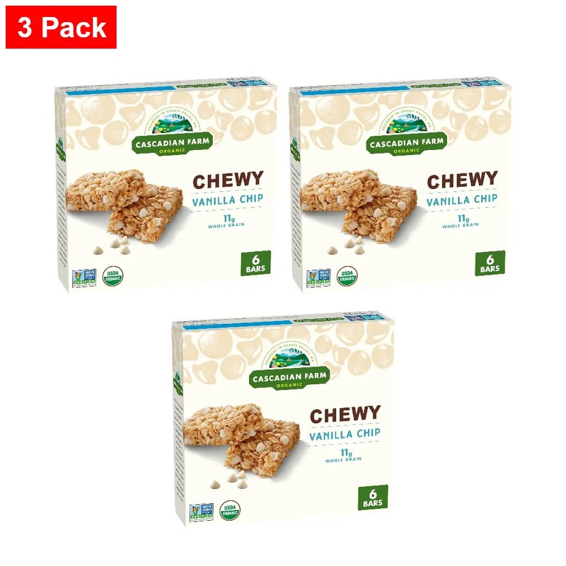 Cascadian Farm Organic Vanilla Chip Chewy Granola Bars, 6 Bars, 7.4 Oz. – 3 Pack