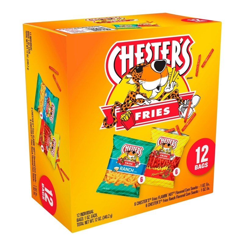 Chester’s Fries FLAMIN’ HOT + RANCH Corn Snack Crunchy 12-1oz Single Bag Chester