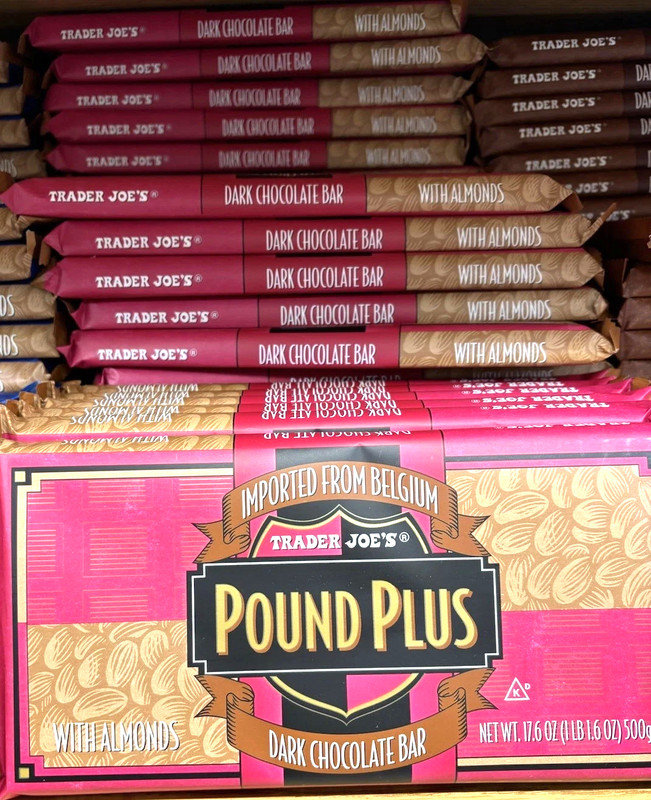 3X Packs Trader Joe’s Pound Plus DARK Chocolate with Almonds HUGE 17.6 oz each