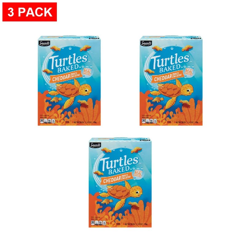 Savoritz Turtles Baked Cheddar Snack Crackers, 19 oz – Pack of 3