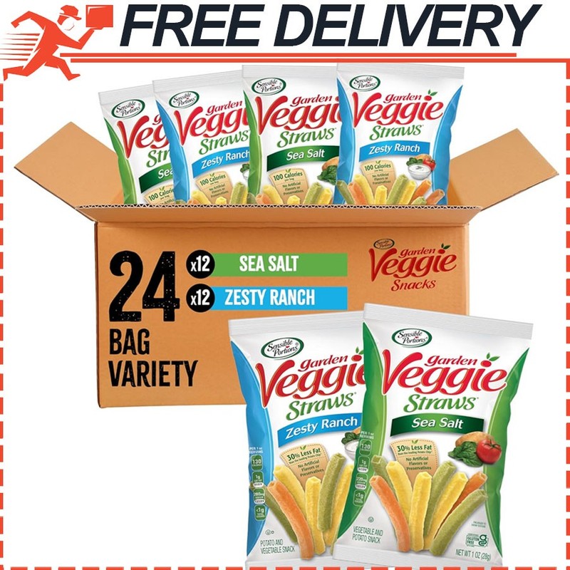 Sensible Portions Garden Veggie Snacks, Sea Salt & Zesty Ranch, 1oz Pack of 24