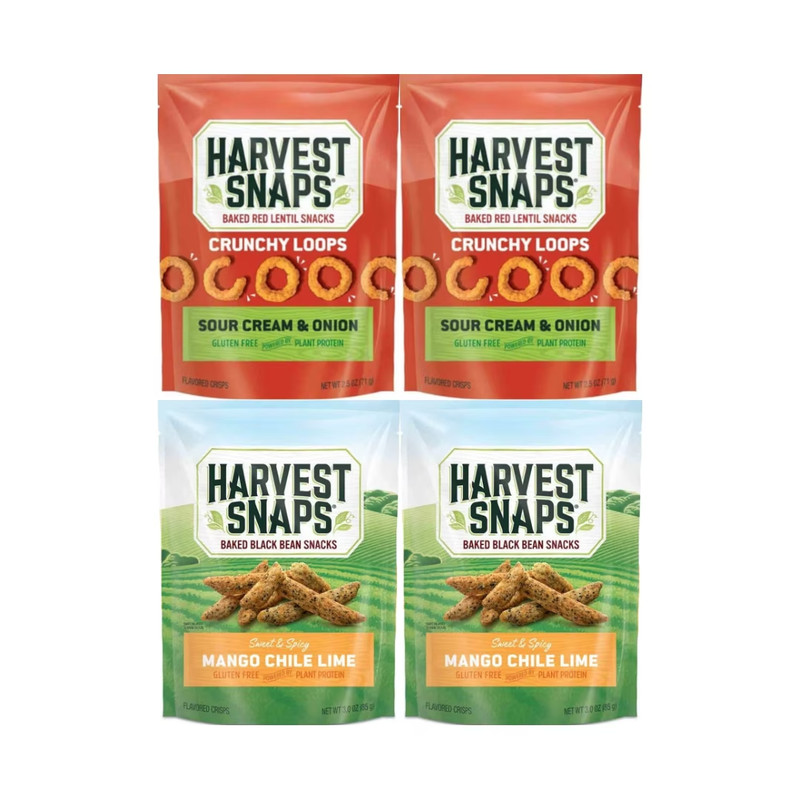 (4 PACK) Harvest Snaps Veggie Chips – 2 Flavors- Sour Cream & Onion, Mango Chile