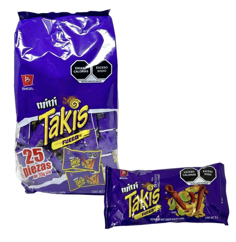 25 MINI TAKIS FUEGO – BARCEL MEXICO (25 Paquetes de 35g c/u)