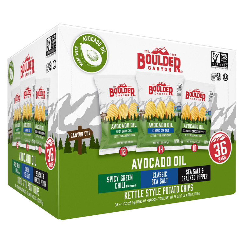 Boulder Canyon Kettle Style Potato Chips, Variety Pack, 1 oz, 36 Ct | 3 Flavors