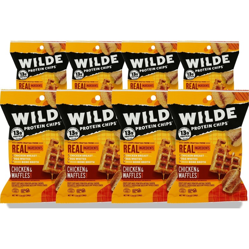 Wilde Chicken & Waffles Protein Chips Gluten Free Snack 1.34 Oz 8 Pack
