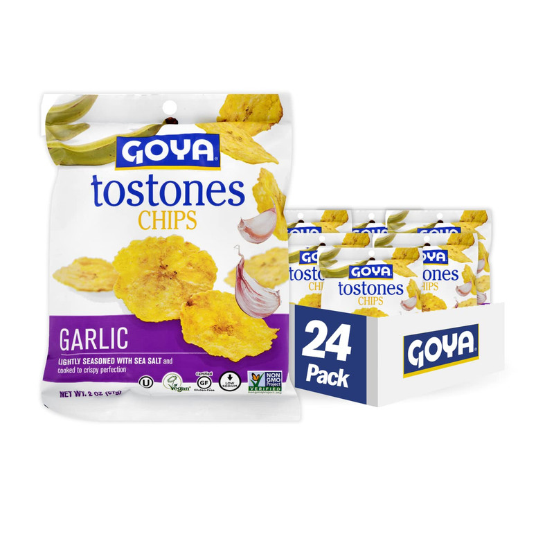 Tostones Chips, Garlic, 2 Ounce (Pack of 24) - Lightly Seasoned with Sea Salt -