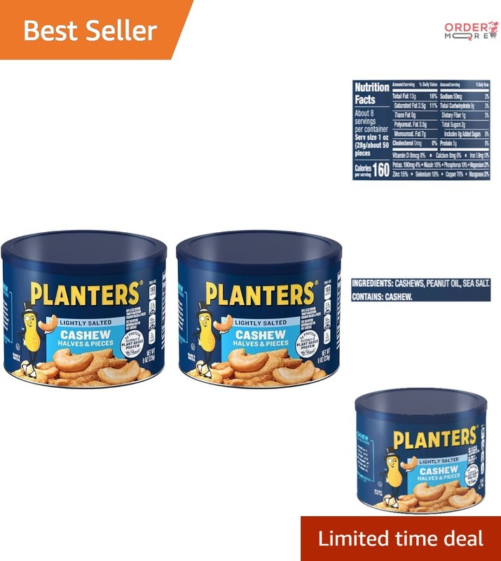 Lightly Salted Cashew Halves & Pieces, 8 Oz, Plant-Based Protein, Snacks, 2 Pack