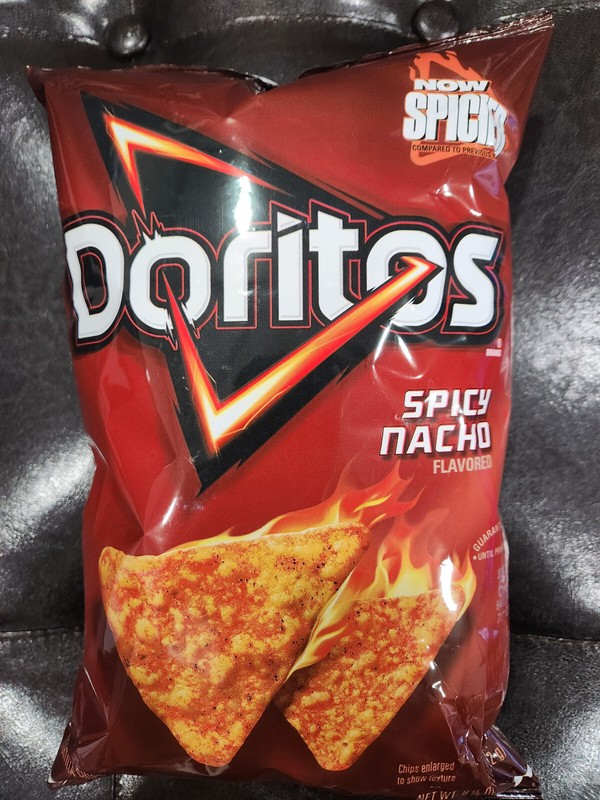 DORITOS SPICY NACHO TORTILLA CHIPS NET WT 9 1/4 OZ 12/2024 NOW SPICIER FRESH