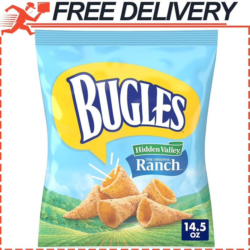 Bugles Crispy Corn Snacks, Hidden Valley Ranch Flavor, Snack Bag, 14.5 oz