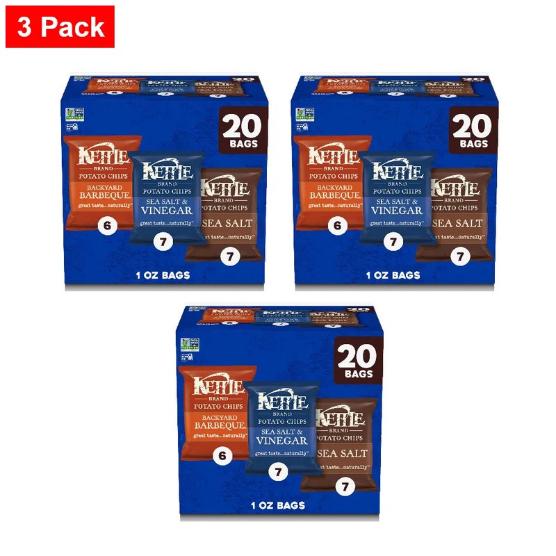 Kettle Brand Potato Chips Variety Pack, 1 Oz, 20 Ct – 3 Pack