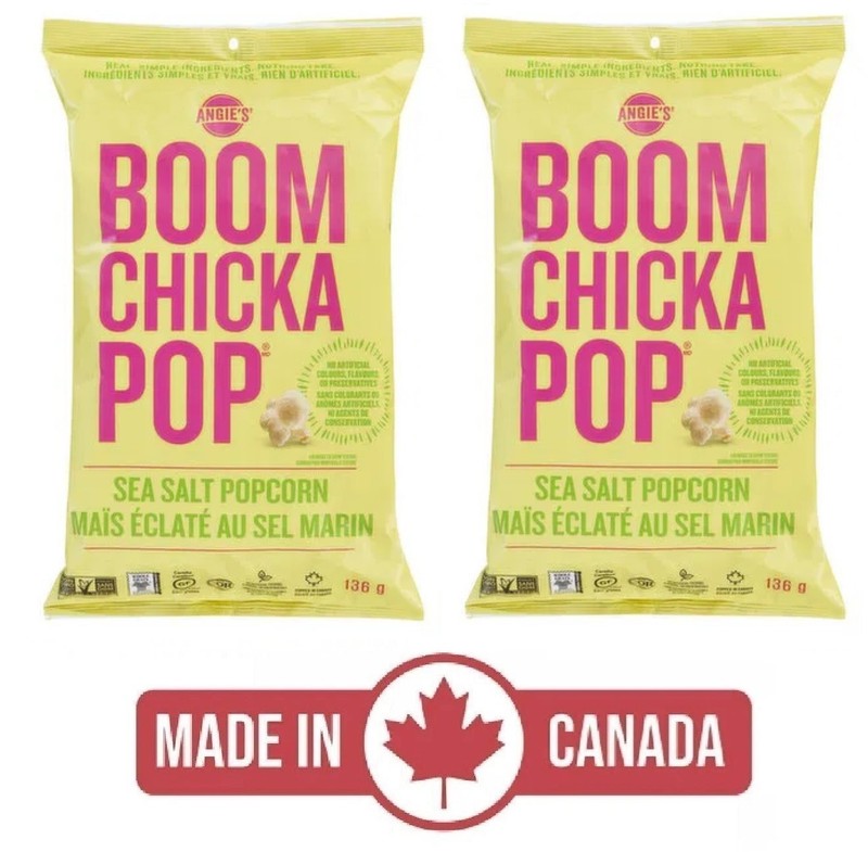 2-Pack Angie’s Boom Chicka Pop Sea Salt Popcorn (170g) Made in Canada Snacks