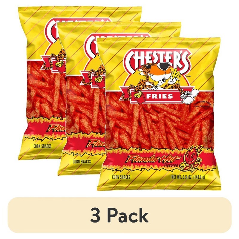 (3 pack) Fries Flamin’ Hot Flavored Corn Snacks, 5.25 oz Bag
