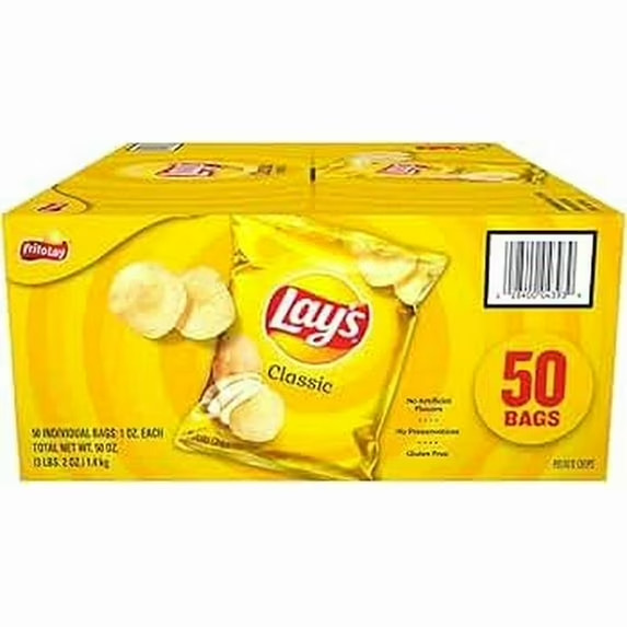 Lay's Classic Potato Chips 1 oz 50 Pack Fresh Snack Bags Bulk
