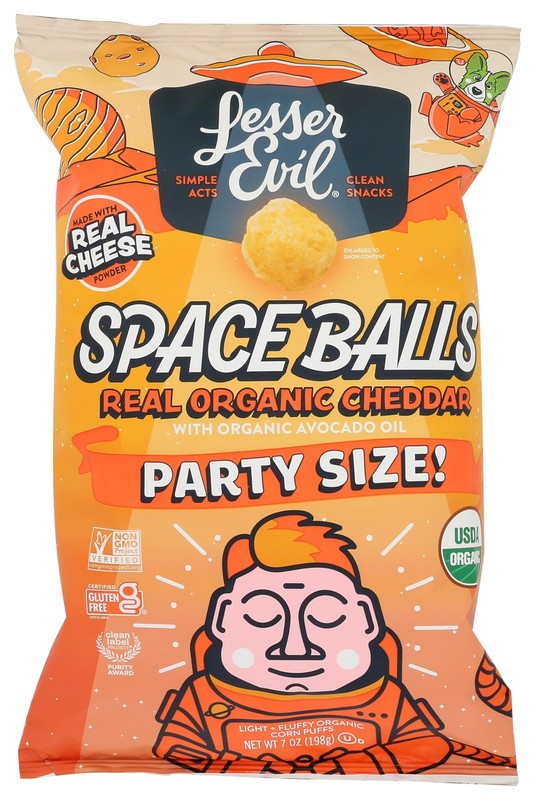 Lesserevil Organic Real Cheddar Space Ball Puffs Party Size, 7 Oz - 3 Pack gallery