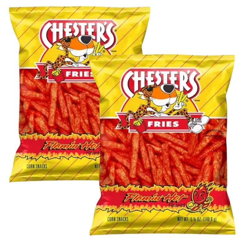 Chester’s Fries FLAMIN’ HOT Corn & Potato Snacks Crunchy 5.25oz 2 Bags Chester