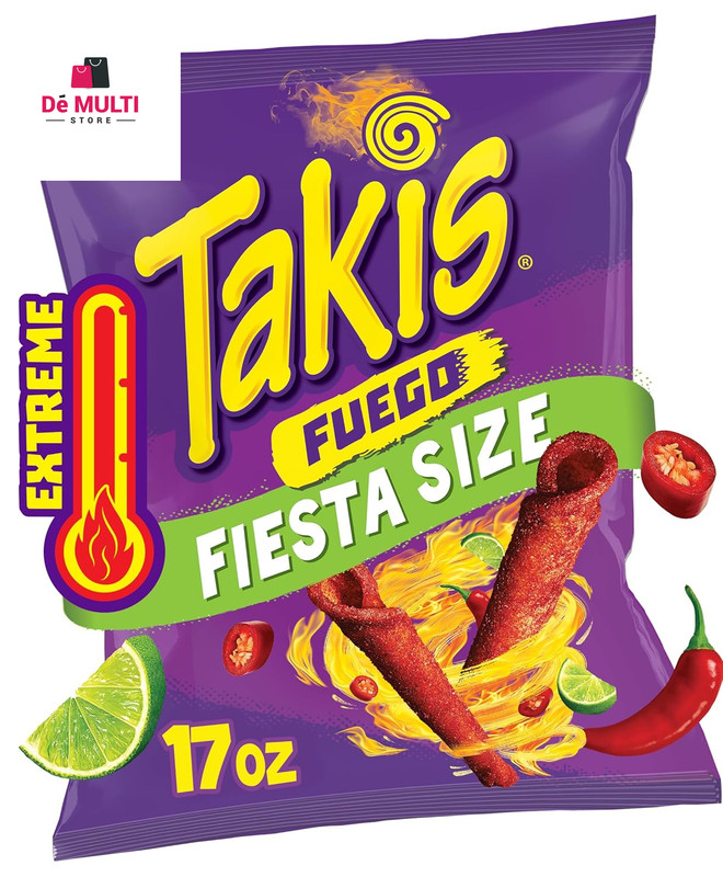 Takis Fuego 17 oz Fiesta Size Bag, Hot Chili Pepper & Lime Flavored Extreme