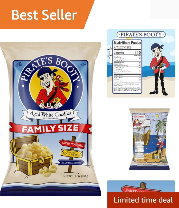 Pirate’s Booty Aged White Cheddar Cheese Puffs, Gluten-Free, Kids Snacks, 10oz