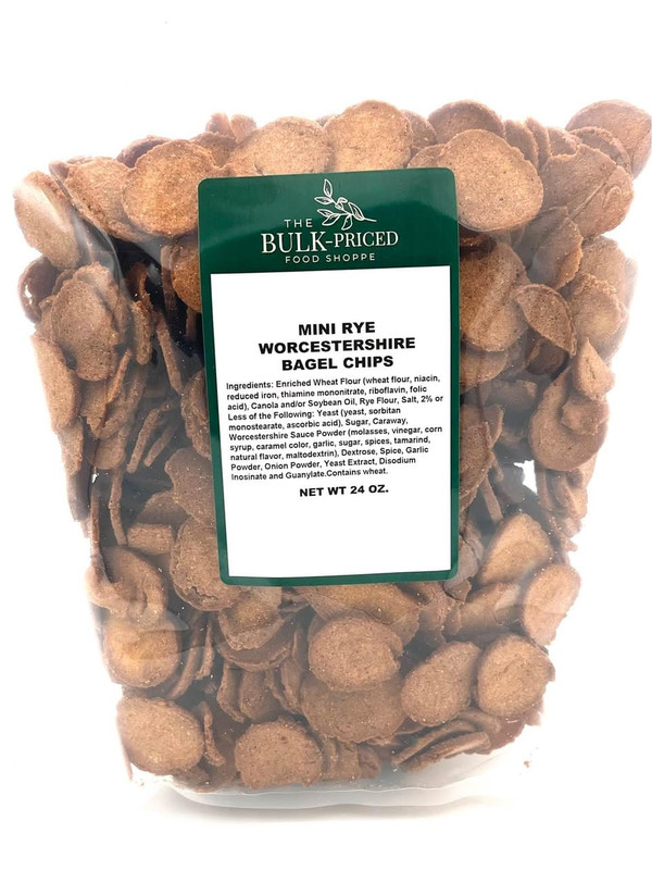 Mini Rye Worcestershire Bagel Chips, Bulk Size, (1.5 Lb. Resealable Zip Lock Sta