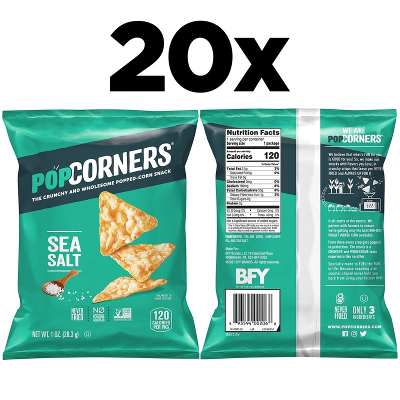 PopCorners Popped Corn Snacks Sea Salt Chips 1oz Bags Pack of 20 gallery