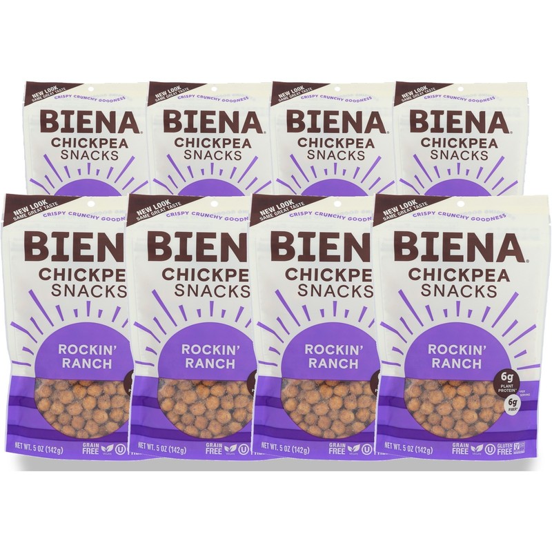 Rockin Ranch Biena Chickpea Snacks 5 Oz Plant Protein Chickpeas 8 Pack