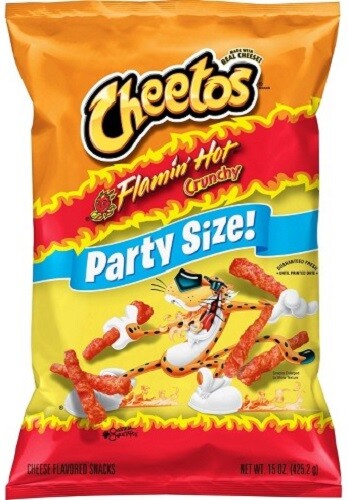 NEW CHEETOS FLAMIN’ HOT CRUNCHY CHIPS PARTY SIZE 15 OZ (425.2g) BAG CHEESE SNACK
