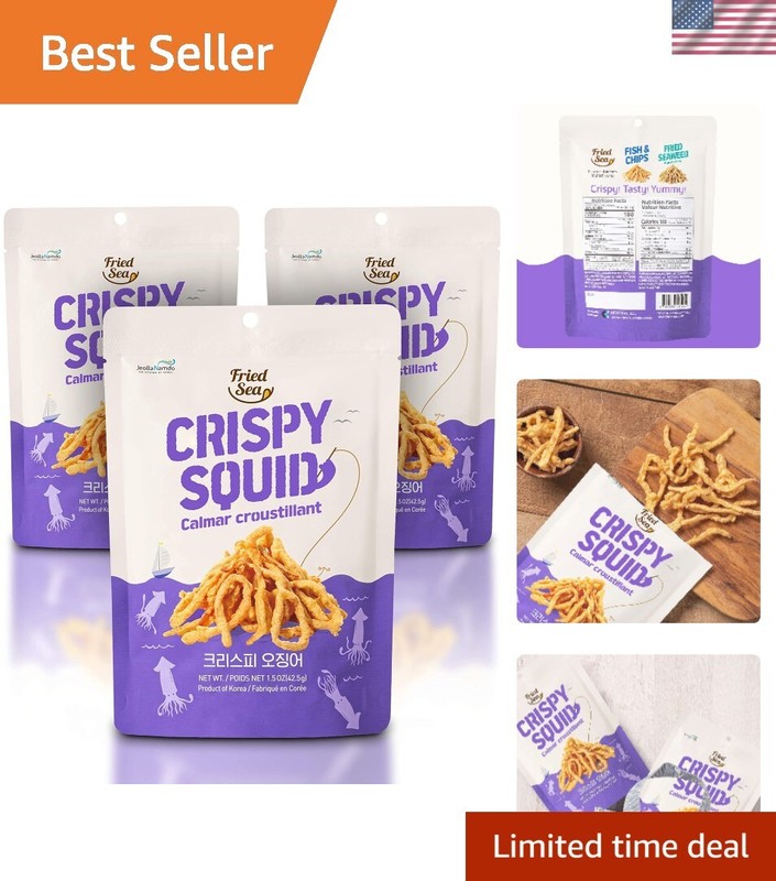 Real Squid Calamari Chips – 3 Pack, Savory Low-Cal Snack for Active Lifestyles