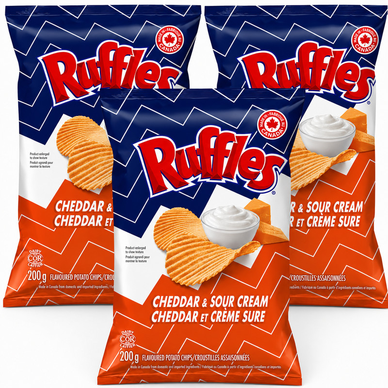 Ruffles Cheddar & Sour Cream Potato Chips 200g Ridged Crispy Snack