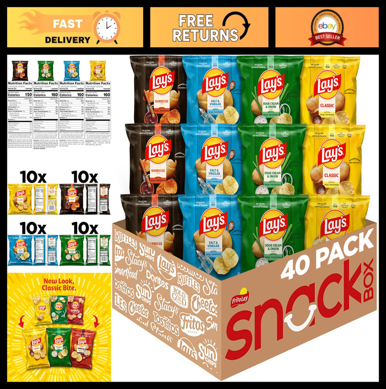Variety Pack Potato Chips - 4 Flavors, 1 oz Single Serve Bags, 40 Count