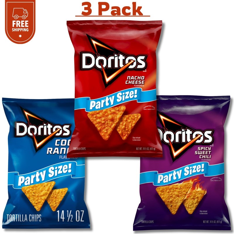 Doritos Variety Pack Tortilla Snack Chips,Party Size, 14.05 oz Bag (3 PACK)