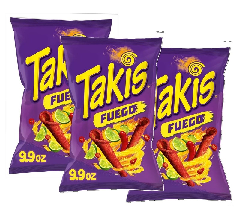 Takis Fuego Rolled Tortilla Chips Extreme Hot Chili Pepper & Lime 9.9oz 3 Bgs