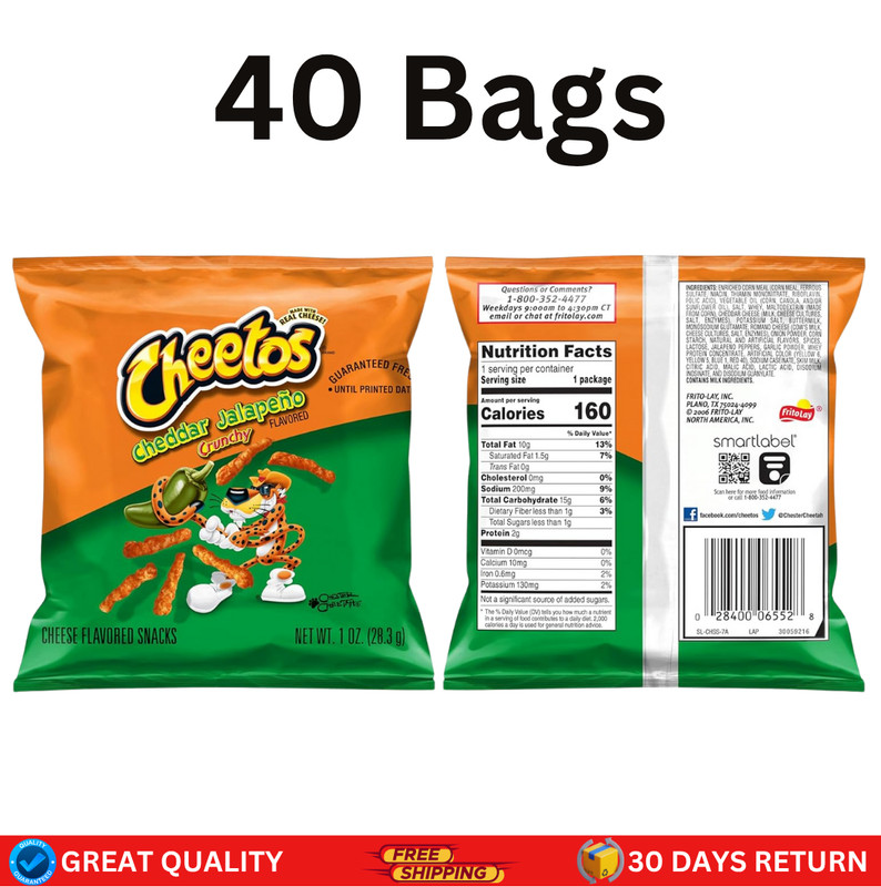 Cheetos Cheese Flavored Snacks, Cheddar Jalapeno Crunchy 1 Ounce (Pack of 40) gallery