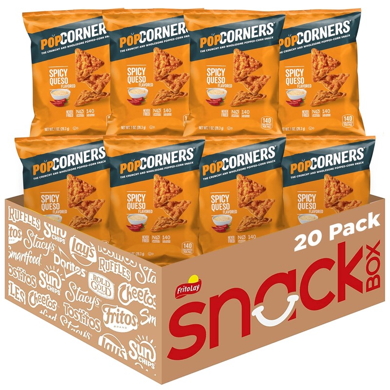 PopCorners Popped Corn Snacks Spicy Queso Chips Crisps 1oz Bags 20 Pack