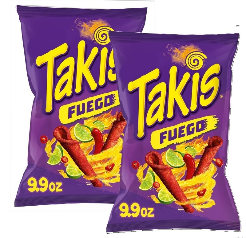 Takis Fuego Rolled Tortilla Chips Extreme Hot Chili Pepper & Lime 9.9oz 2 Bgs
