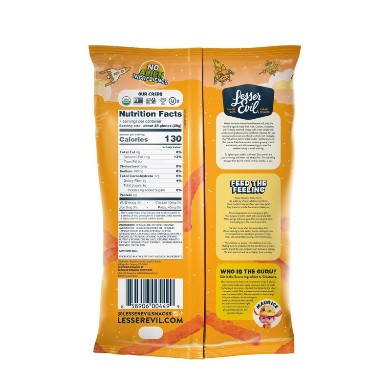 LesserEvil Cheezmos Cowboy Cheddar Crunchy Corn Snacks USDA Organic 7 Oz gallery