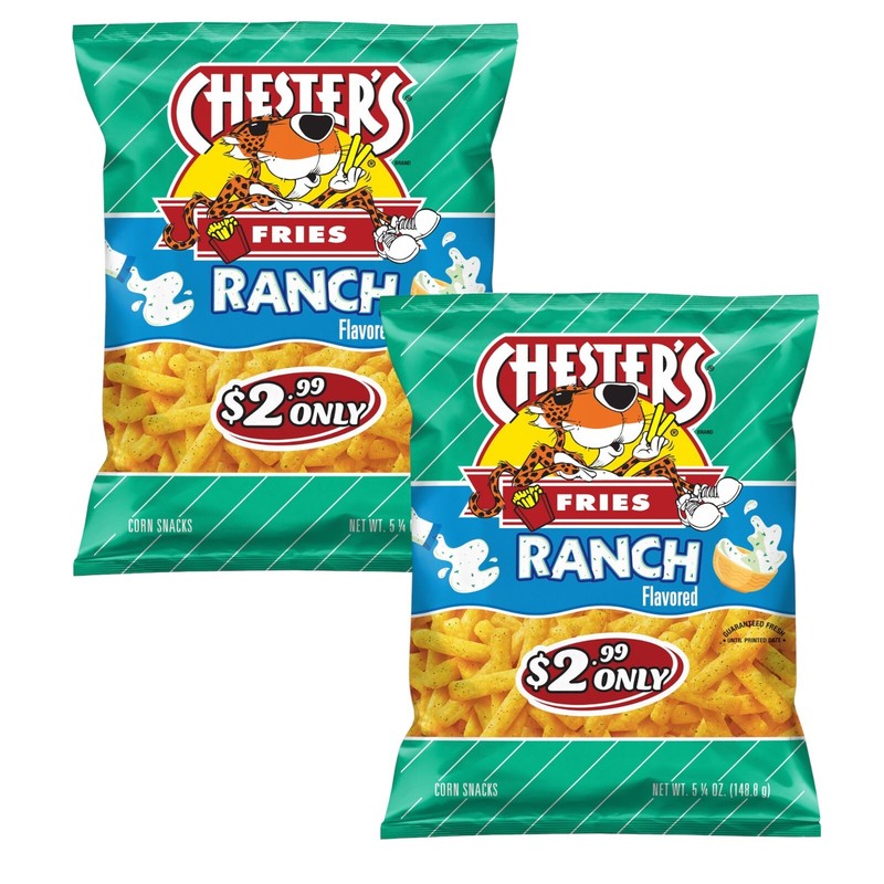 Chester’s Fries RANCH Flavored Corn Snacks Crunchy 5.25oz (2 Bags) Tangy Zesty