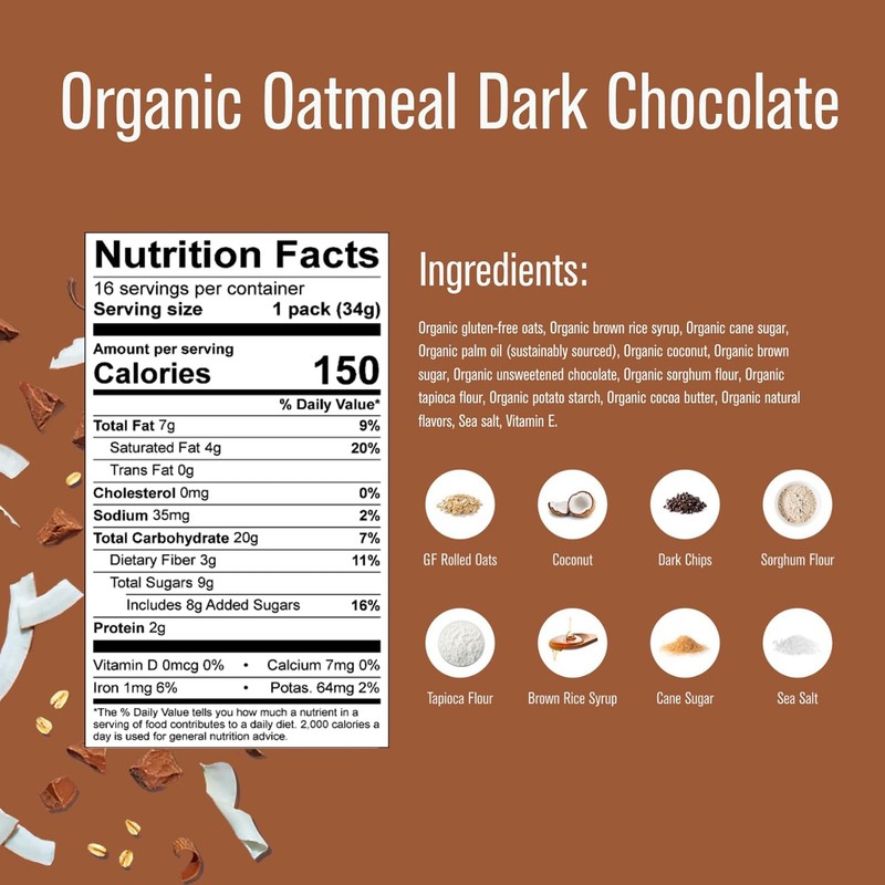 Heavenly Hunks Organic Oatmeal Dark Chocolate Chip 1.2oz (Pack of 16), brown gallery
