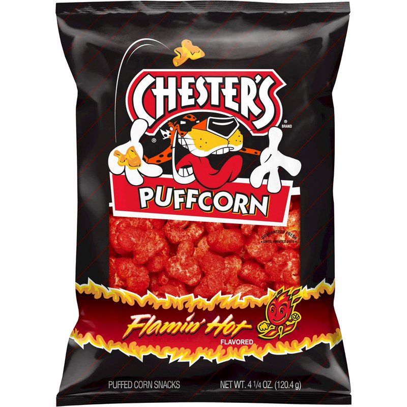 Chester’s Puffcorn Flamin’ Hot Flavored Puffed Corn Snacks, 4.25 oz Bag