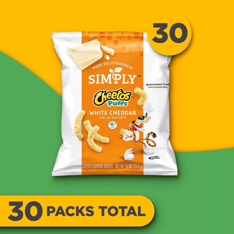 Simply Cheetos White Cheddar Puffs, 0.87 oz., 30 pk.