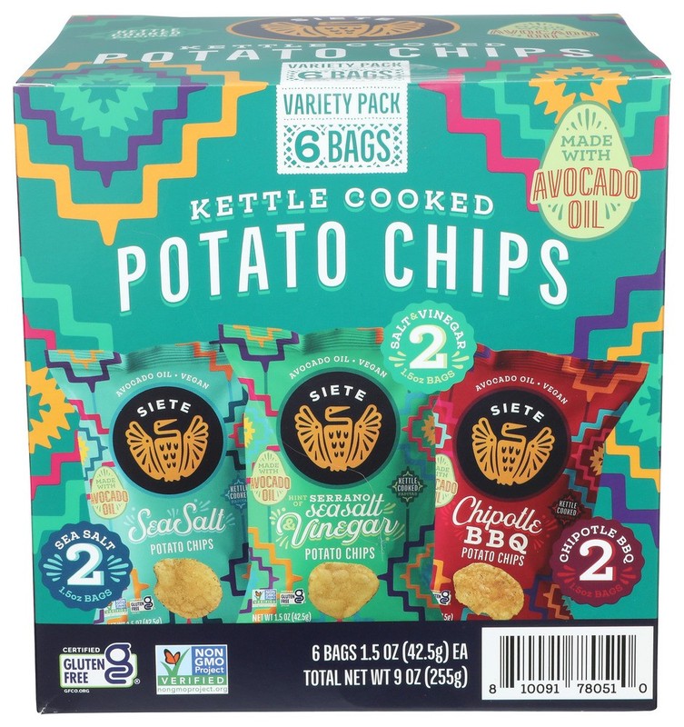 (Pack of 3) Siete Potato Chips Variety Pack Sea Salt Avocado Oil Free 9 Oz