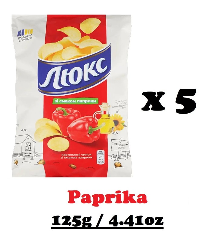 Ukrainian potato chips LUXE 8 flavors paprika crab sour cream and herbs salmon