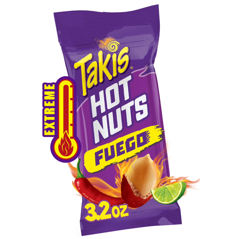 2 Bags Takis Fuego Hot Nuts 3.2 oz Snack Size Pouch, Hot Chili Pepper & Lime